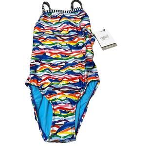 Dolfin Uglies Print V-Back One Piece Swimsuit Size 30 New NWT DS0510